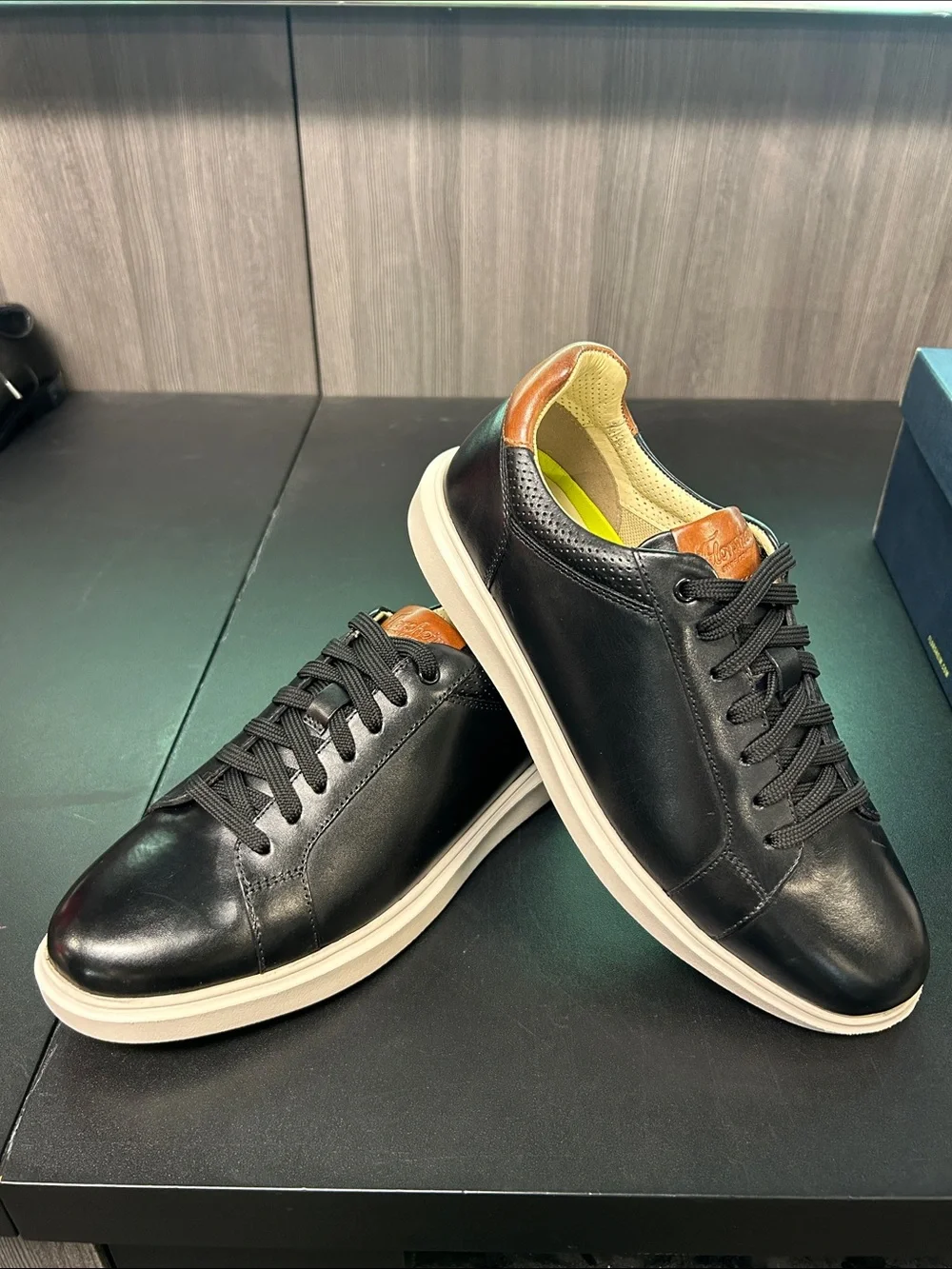 Florsheim Men's Black Leather Sneaker with Cream Sole